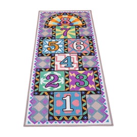 saihe Hopscotch Play Rug, 26 x 60 inches, Educational Game Mat with Bean Bags, Indoor Outdoor, Colorful Numbers Design