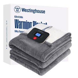 Westinghouse Electric Blanket Twin, Flower Jacquard Heated Blanket Twin Size with 10 Heating Levels and 1-12 Hours Auto-Off, Flannel to Sherpa Reversible, Machine Washable (62x 84 inch, Light Grey)