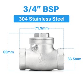 ERGAOBOY Swing Check Valve, 3/4" BSP Female SUS 304 Check Valve, Backflow Prevention