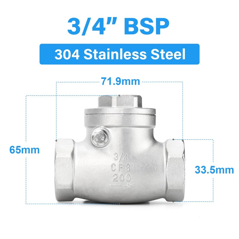 ERGAOBOY Swing Check Valve, 3/4" BSP Female SUS 304 Check