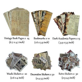 Vintage Aesthetic Scrapbook Supplies Kit with Scrapbook Paper, Stickers, Bookmarks for Scrapbooking, DIY Albums, Junk Journals, Bullet Journals, Dark Academia Aesthetic Decor (Dark3 149 Pcs)