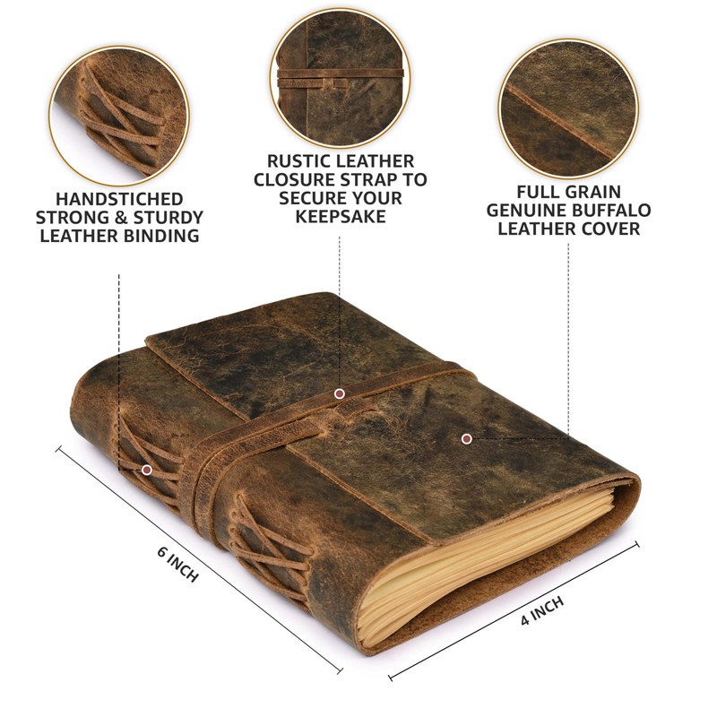 LEATHER VILLAGE Lined Vintage Paper Leather Bound Journal-260 Pages, Rustic