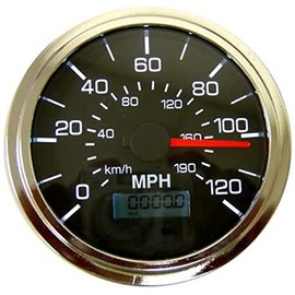 IIL Speedometer, programmable, 3-3/8"/85mm, 120MPH, LED Light, Black dial, Chrome Bezel (001-SP-BC)