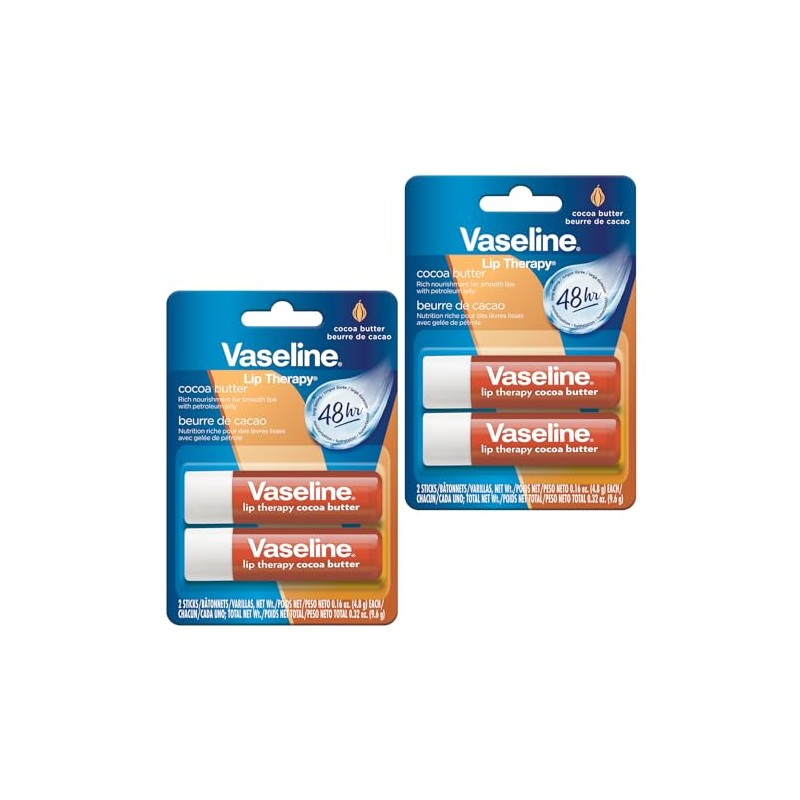Vaseline Lip Therapy Manteca de cacao, doble barra, hidratación de