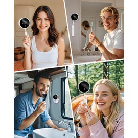 UV Toothbrush Cleaner Holder, Temracha LED Smart Screen, Cleaning and 60-Degree Drying, Automatic Rotating Cover Rechargeable Wall Mount Toothbrush Organizer for Bathrooms