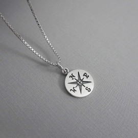 Small Compass Necklace Sterling Silver, Enjoy the Journey Necklace, Adventure Awaits, Retirement Gift Necklace, 18 Inches