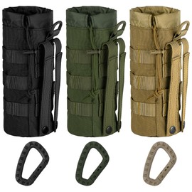 bvya Tactical Molle Water Bottle Holder Pouch, Drawstring Top Closure Sports Water Bottle Pouch Carrier (Black + Khaki + Green)