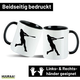 Huuraa Kaffeetasse Baseball Silhouette Geschenk 330ml Schwarz Baseball Präsent