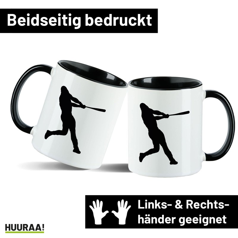 Huuraa Kaffeetasse Baseball Silhouette Geschenk 330ml Schwarz Baseball Präsent