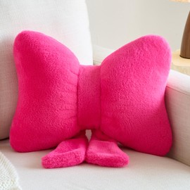 Xuyier Bow Pillows, Bow Shaped Decorative Throw Pillows for Couch Bed, Aesthetic Cute Home Decor Accent Pillows (Hot Pink, Small-12 Inches)