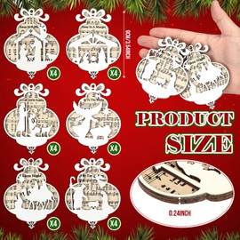 Shellwei 24 Pcs Christmas Nativity Story Wooden Ornaments Gift Set Bulk Christian Music Sheet Nativity Scene Hanging Xmas Tree Ornaments Religious Gift for Family(Charming)