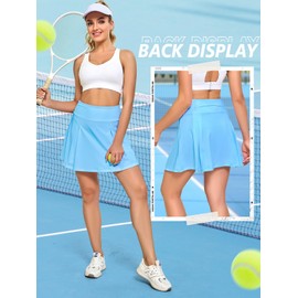 Monbessi Tennis Skirt Women's High Waist Sports Skirt with Shorts Trouser Skirt Women's Summer with Pockets for Sports, Golf, Everyday Wear, blue