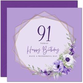 91st Birthday Card for Men women - Floral Beautiful Birthday Card for 91 Year old Woman Ladies Grandma Nan Mum Aunt Nan Friend Sister Ninety One Ninety First Nanny