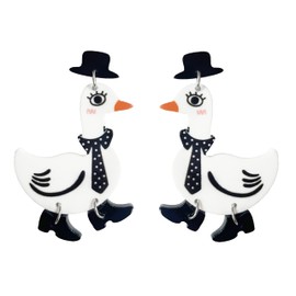 Cute Acrylic Animal Drop Earrings Colorful Boots Chicken Hen Dinosaur Lovely Panda with Bamboos Funny Animal Dangle Earrings For Women Christams Birthday Gift-Goose