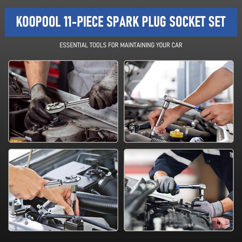 11pc Magnetic Spark Plug Socket Set, 3/8" Click Torque Wrench,
