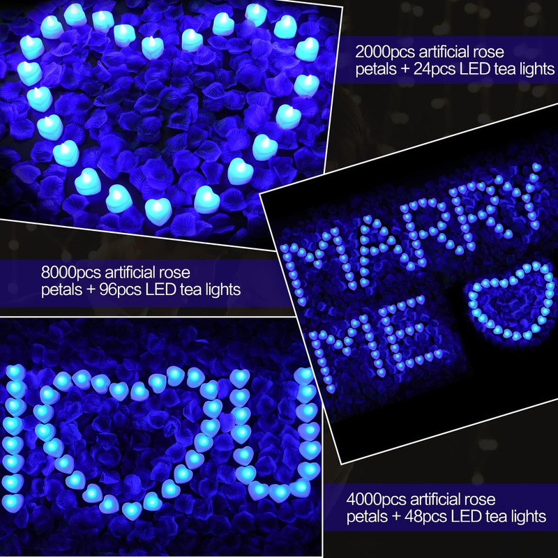 KOABY 2000/4000/8000pcs Artificial Rose Petals with LED Tea Lights Kit,