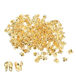 sourcing map 180Pcs Beads Tips Knot Covers, 7.7mm Metal Open Bead Tips Clamshell Fold-Over Bead Covers for Jewelry Making DIY, Gold