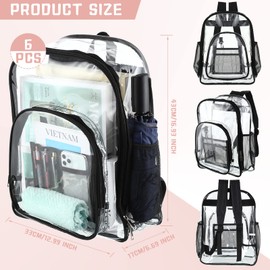 6 Pcs 17 Inch Bulk Clear Backpack Bulk for School Kids Bookbag Transparent Bag Student Large Heavy Duty Back Bag for Donation(Black)