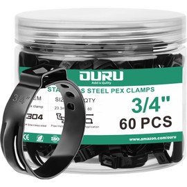 OURU 60pcs 3/4 Inch Black Pex Clamps Crimp Rings Set,304 Stainless Steel Single Ear Hose Clamps,Pex Fittings Cinch Pinch Clamps for Pex Pipe Tubing Fitting Connections(Black)