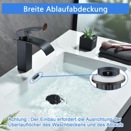 Nafall Drain Fitting Sink with Overflow - Pop Up Drain Valve for Washbasin Made of Brass - Universal 1 1/4 Inch Sink Drain Black (Brass Body and Plastic Nut)