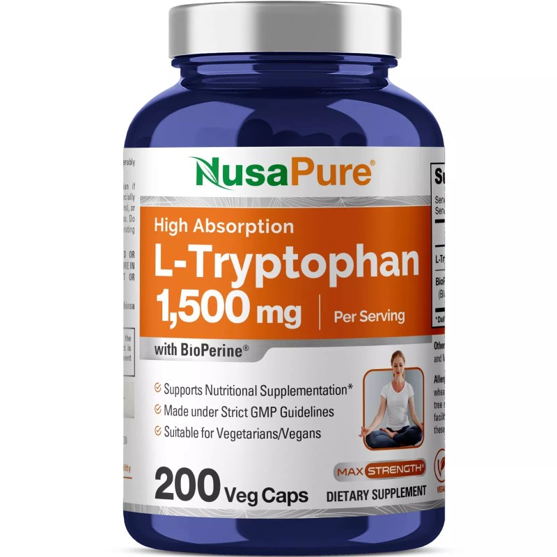NusaPure L-Tryptophan 1500mg 200 Vegetarian Caps (Non-GMO)