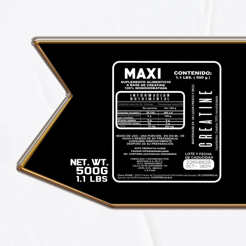 Creatina Monohidratada 500 Gramos Maxi Protein 100 Servicios Sabor Moras