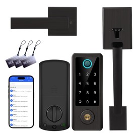Fingerprint Door Lock with Handle Sets, BEBASIA Keyless Entry Door Lock Deadbolt, Bluetooth Front Door Lock Set, Smart Door Lock, Electronic Keypad Door Lock with Handle, Smart Deadbolt, Aged Bronze