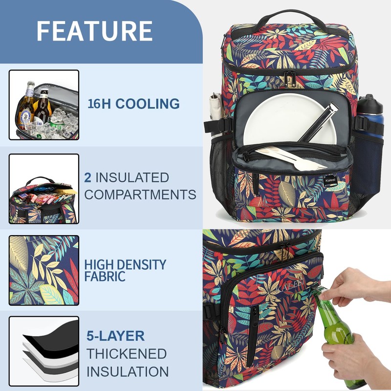 Kalesi Cooler Backpack 36 Cans Lightweight Insulated Cooler Leak-Proof Travel
