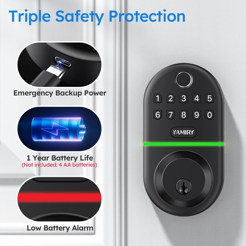 Yamiry Electronic Keypad Deadbolt, Fingerprint Door Lock,Keyless Entry Digital Lock