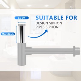 OPERMAXER Flanged Sink Tailpiece 1-1/4 in. OD, 12 inch Brass Extension Tube for Trap, Drain Connections, Siphon Immersion Pipe For Bathroom Under Sink,Chrome