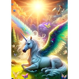 QQYRHN 5D Fantasy Unicorn Diamond Painting Kit for Adults Beginners Wings Diamond Art Kits Complete DIY Sunshine Diamond Embroidery Set Perfect for Relaxation and Decoration 30 x 40 cm