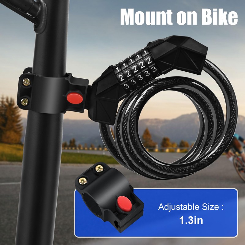 Qlaway Ebike Electric Bike Cable Lock, Resettable 4 Feet Cable