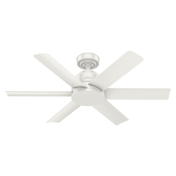 Hunter Kennicott 44-inch Indoor/Outdoor Fresh White Casual Ceiling Fan Without Light Kit, Includes Wall Control, Reversible WhisperWind Motor, and SureSpeed Technology