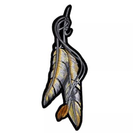 FEATHER TRIBAL EMBROIDERED 5 INCH IRON ON MC BIKER  PATCH BY MILTACUSA