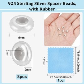 BENECREAT - 8 abalorio de plata de ley con goma, tapón deslizante Rondelle, abalorio de engarzado de plata para pulseras de bricolaje, accesorios para hacer collares y joyas