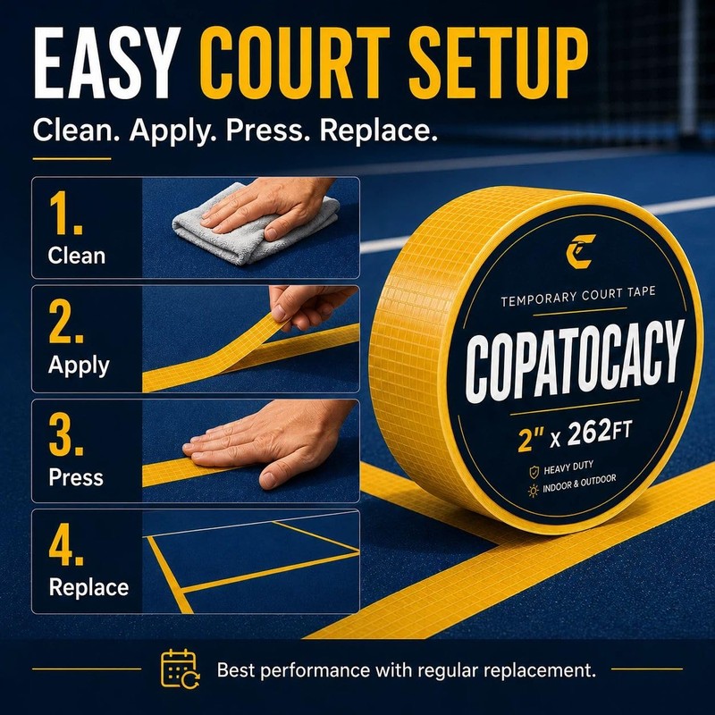 Copatocacy Pickleball Court Tape, 2 in x 262 ft, Temporary