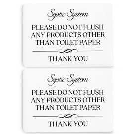 Septic System Do Not Flush Toilet Sign 2 pack (White Acrylic 5 x 3.5 in) - Septic Safe Toilet Paper Sign - Do Not Flush Anything Except Toilet Paper - Do Not Flush Feminine Products Sign - Bathroom