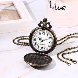 JewelryWe Vintage Pocket Watch Antique Horse Locket Pendant Necklace Quartz Watch with Chain