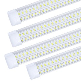 4-Pack 8ft LED Shop Light Fixture - 100W T8 Integrated LED Tube Light - 6000K 15000LM V-Shape Linkable - High Output - Clear Cover - Plug and Play - 270 Degree Lighting for Garage, Shop, Barn