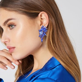 EVER FAITH Crystal Statement Earrings, Art Deco Marquise Drop Cluster Bridal Bling Colourful Dangle Earrings for Women Iridescent AB Gold Tone, Crystal, No Gemstone