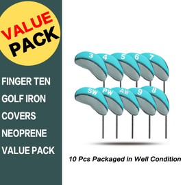 AMRTA Golf Club Iron Head Cover 10 Pack Protective Head Cover Fit All Iron Clubs Black Blue Orange Green (Cyan)