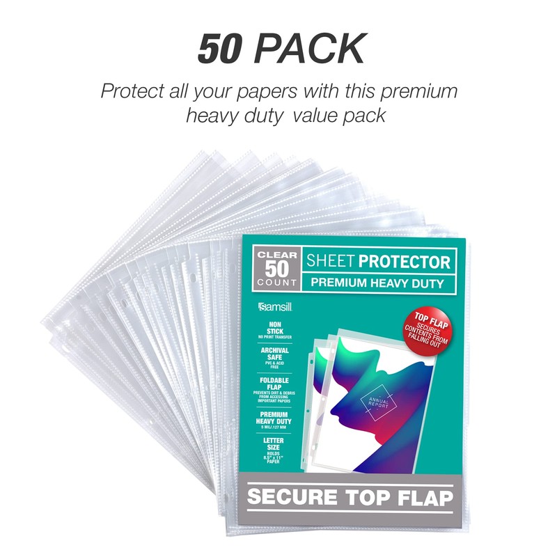 Samsill Sheet Protectors, 8.5x11 Inch Page Protectors for 3 Ring