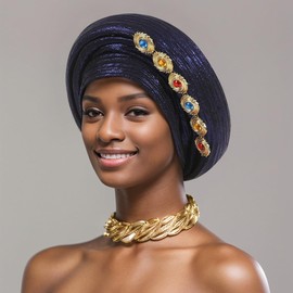 African Head Tie of Nigeria ASO Oke Auto Gele Headwraps Hat Turban Wedding Party Church Turban for Women 2025 Blue