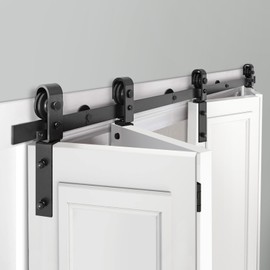 CSCRI 72"/6FT Bi-Folding Sliding Barn Door Hardware Track Kit for 4 Closet Door, Side Mount Roller, Heavy Duty, Slide Smoothly Quietly, Easy Install, Black(No Door)