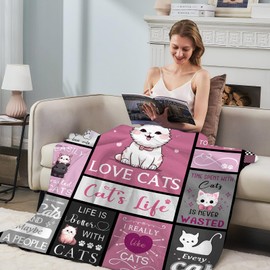 BUUGVIIL Just a Girl Who Loves Cats Blankets for Cat Lovers, Cat Lover Gifts for Women Girls, Cat Gifts for Cat Lovers, Cat Mom Gifts, Cat Themed Gifts Throw Blanket 60" x 50"