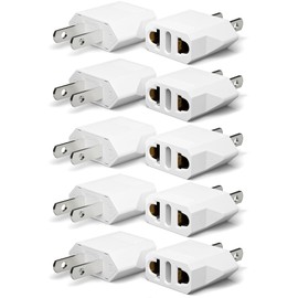 Unidapt 10-Pack EU Europe to US Plug Adapter, Type A Outlet, European to American, Canada, Mexico Wall Plug Adapters, White