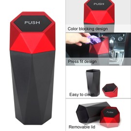LoyaGour - cubeta de basura para coche, pequeño cubeta de basura con tapa, soporte para vasos para automóviles, mini papelera para puerta de coche, 600 mililitros (1, rojo)