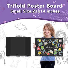 AKONEGE 4 Pack Small Trifold Poster Board 21" x 14" Tri Fold Poster Boards Black Corrugated Cardboard Project Boards for Presentations, School Projects, Science Fair, Exhibition Event Display