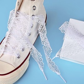 Olukssck 2 Pairs Flat Laces Shoelaces, 3CM Wide Fancy Ribbon Shoe Laces for Sneakers, White, 39inch(100cm)