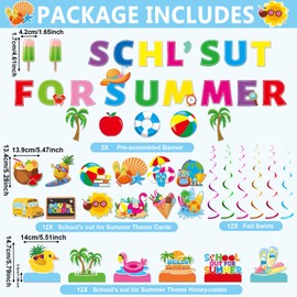 School's Out for Summer Decorations Include Summer Theme Banner Hanging Swirls Honeycomb Centerpieces End of School Year Party Decorations for Schools Classroom Summers Vacation Celebration Decor